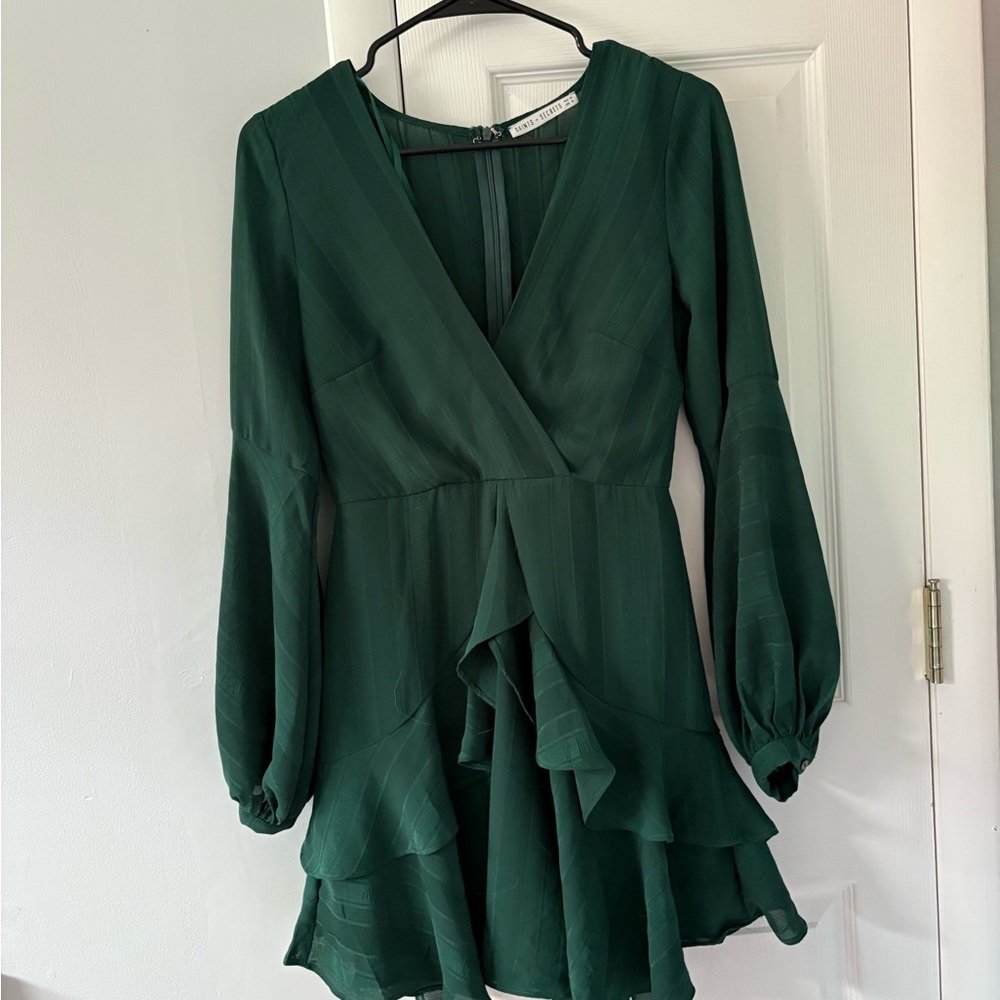 Emerald Green Fit and Flare Dress with Bishop Sleeves
